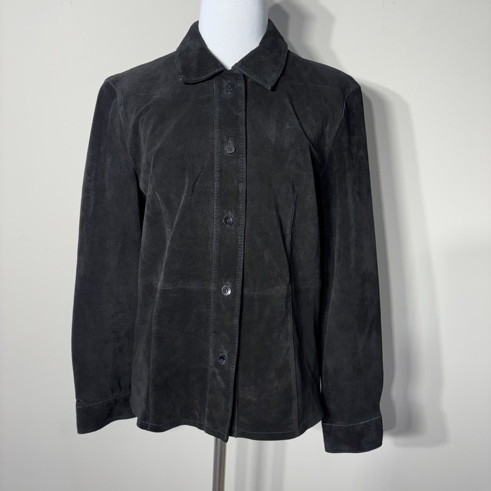 Bernardo Suede Leather Shirt Jacket Womens Petite Medium Black Button Up Boho MP
